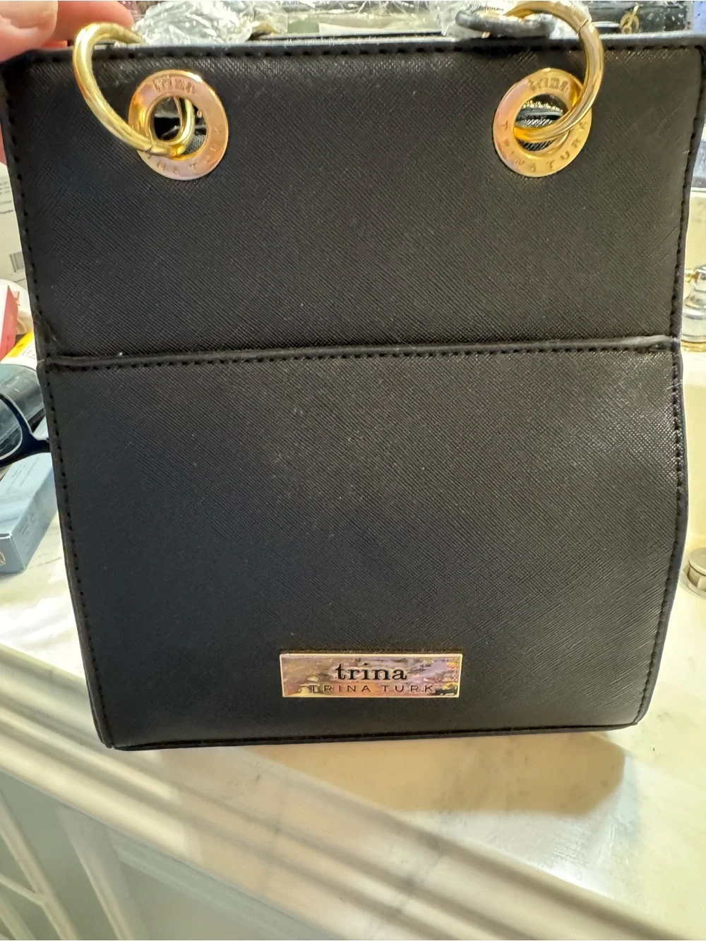 Trina Turk Black Crossbody Tote with Gold Hardware